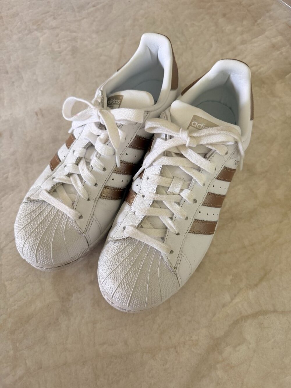 Women's Adidas White and Gold Superstar Shoes